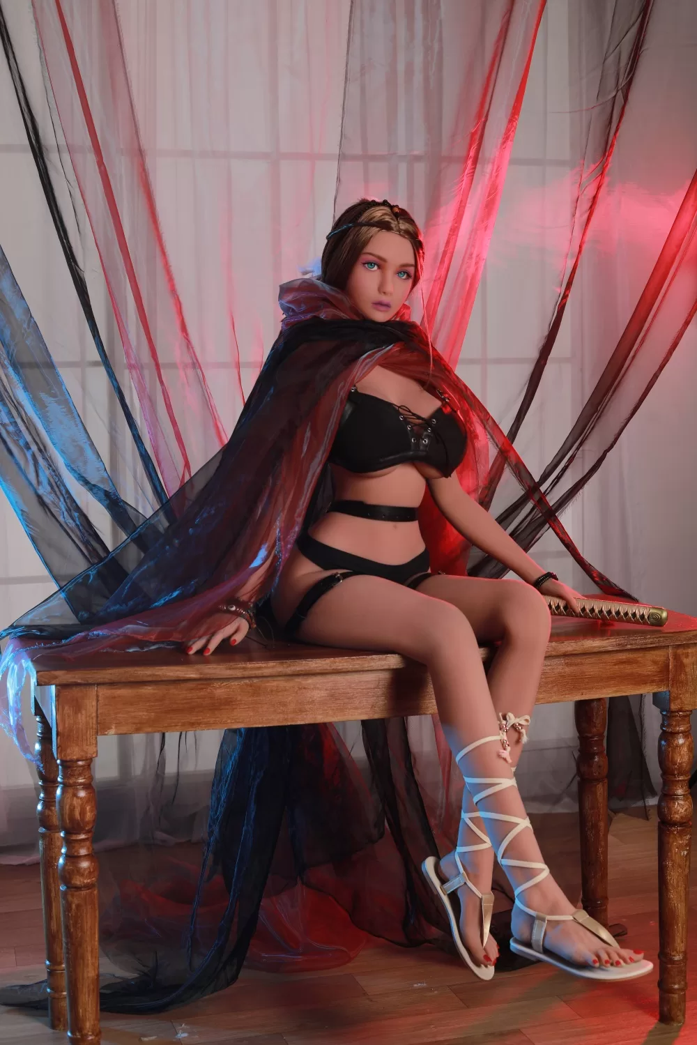 Asian Series Style Silicone Sex Doll Men's Sexual Masturbation Device Height 158, Big Chest And Nipple, Pink And Tender Vaginal Organs, Slim Figure, Female Warrior Uniform Temptation Three Point Underwear 7
