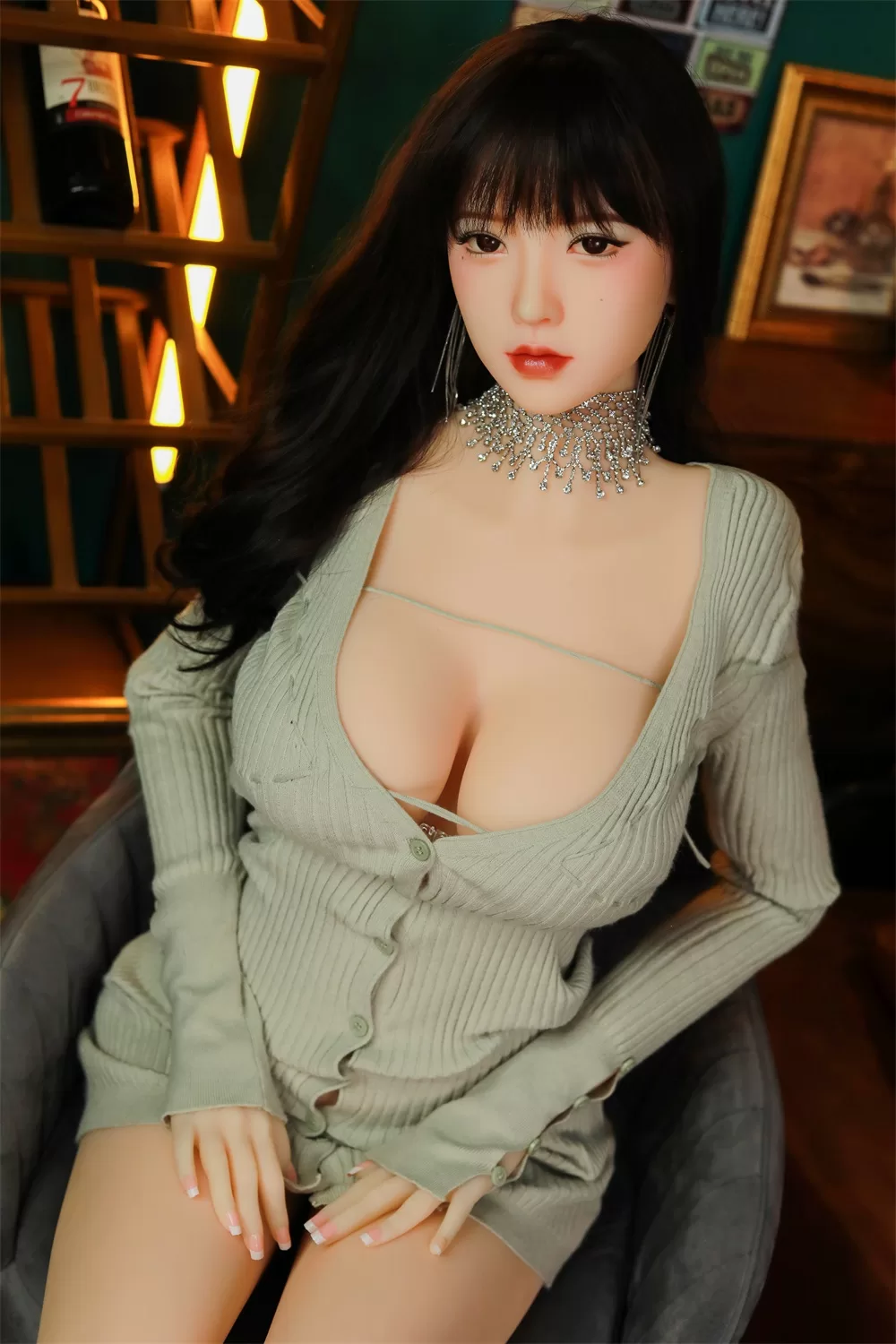 Asian Series Style Silicone Sex Doll Men's Sexual Masturbation Device, Height 165, Chest, Nipple, Pink And Tender Vaginal Organs, Slim Figure Uniform, Temptation Underwear, Natural Skin, Black Hair 4