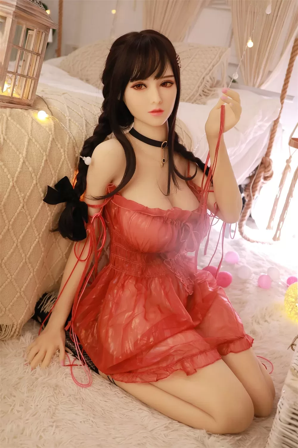 Asian Series Style Silicone Sex Doll Men's Sexual Masturbation Set, Height 158, Chest, Nipple, Pink, And Genital Organs, Slim Figure, Red Transparent Underwear, Yellow Skin, Black Hair, Sexual Beauty Doll 5