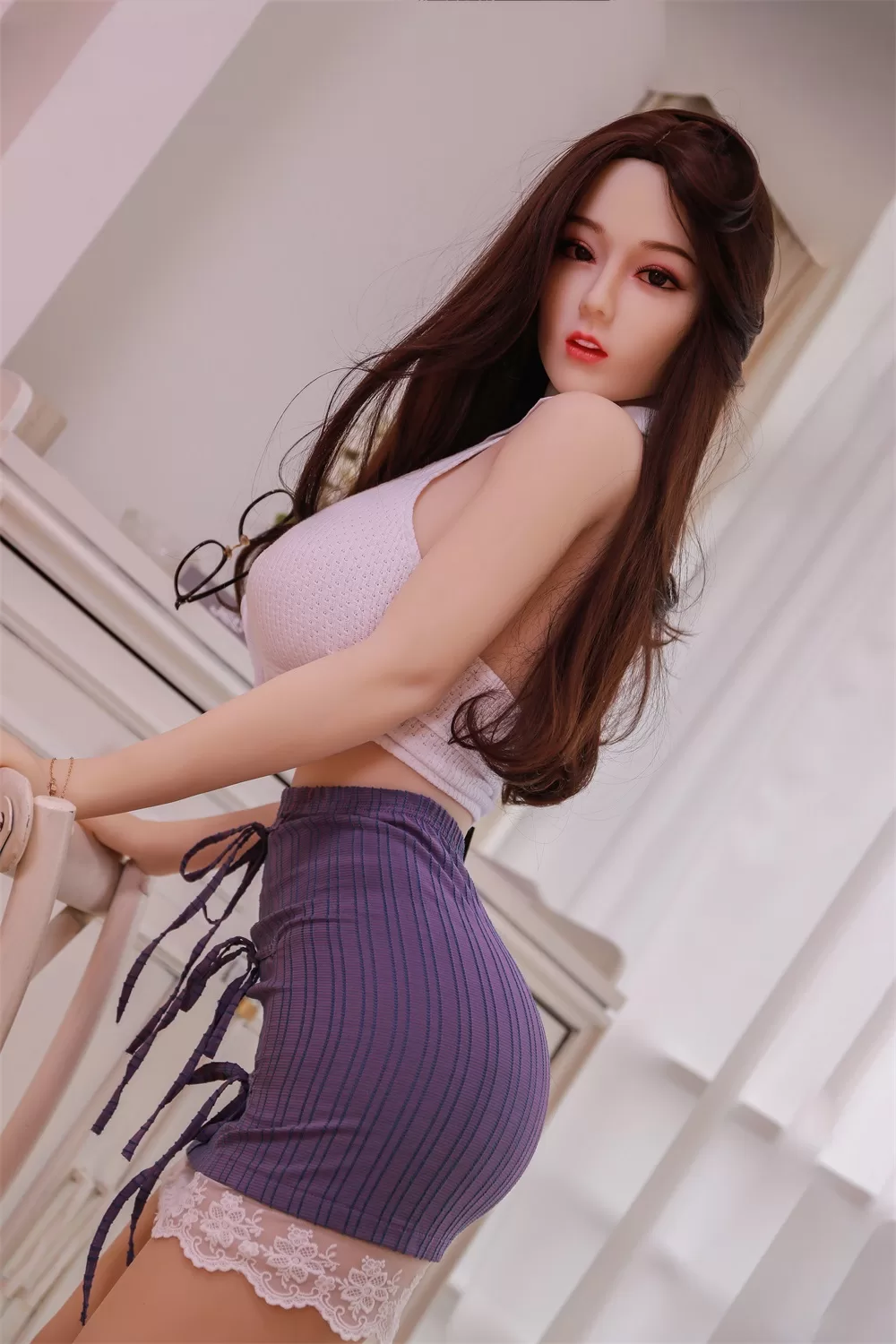 Asian Series Style Silicone Sex Doll Men's Sexual Masturbation Set, Height 168cm, Extra Large, Full Breast Nipple, Pink, Tender Vagina, Rich Figure Uniform, Temptation Underwear, Natural Skin, Black Short 16