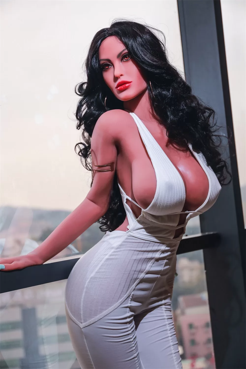 European And American Series Style Men's Sexual Masturbation Device Height 170cm Big Breasts Pink Nipples Vulva Organ Black Long Hair Soft Real Tan Skin Sex Young Woman Silicone Doll 10