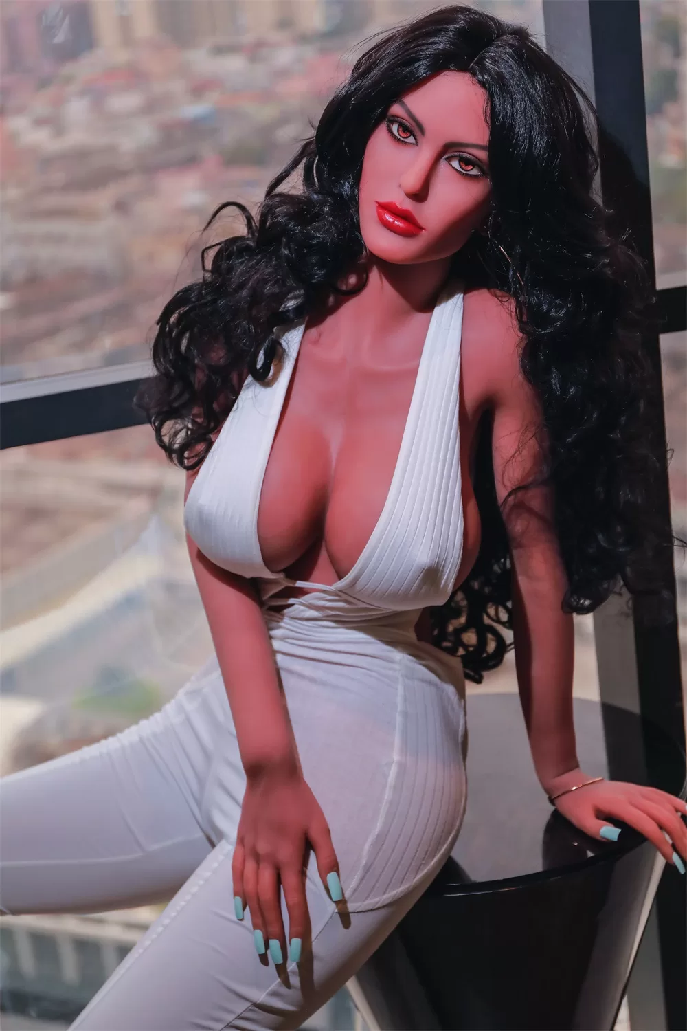 European And American Series Style Men's Sexual Masturbation Device Height 170cm Big Breasts Pink Nipples Vulva Organ Black Long Hair Soft Real Tan Skin Sex Young Woman Silicone Doll 12