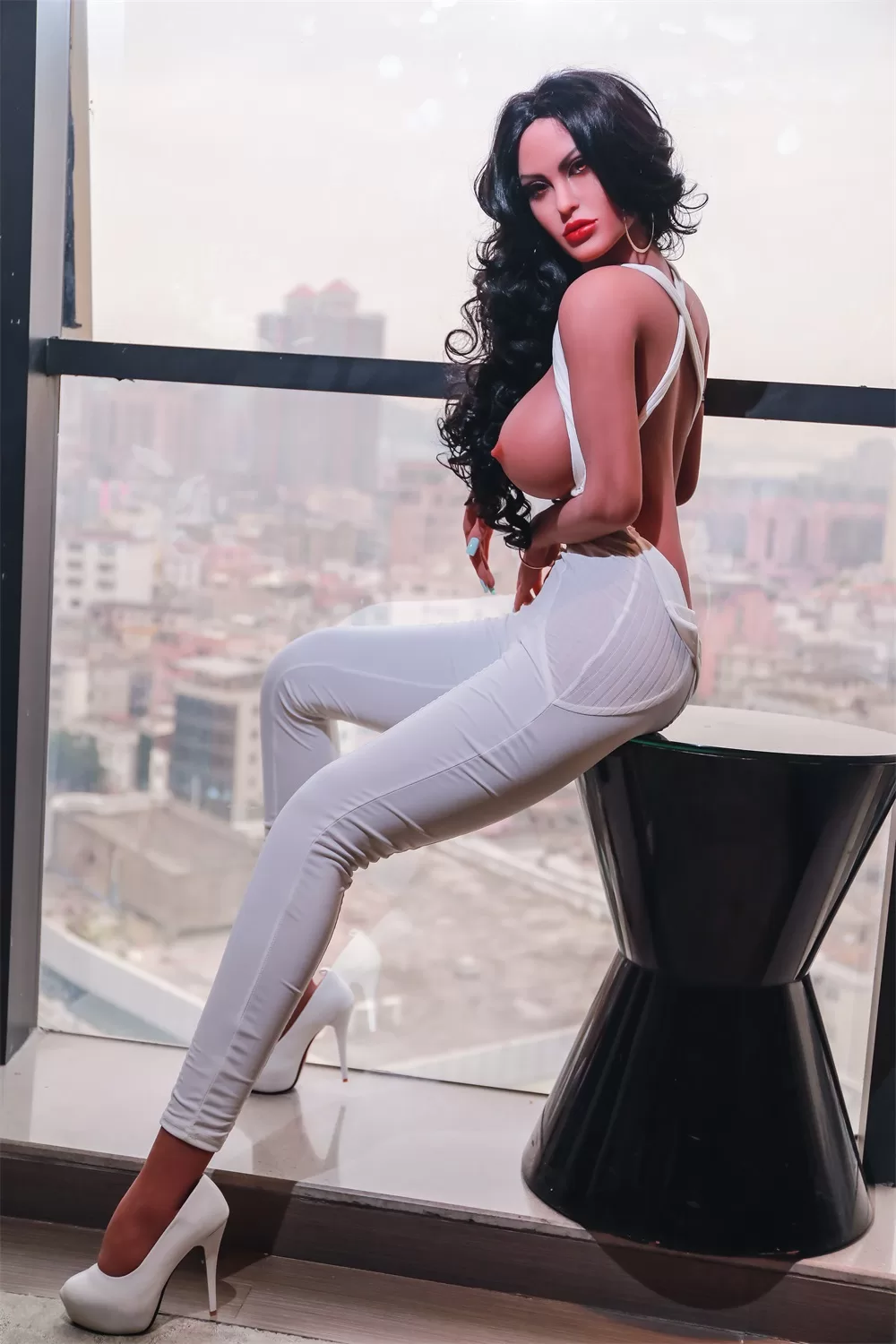 European And American Series Style Men's Sexual Masturbation Device Height 170cm Big Breasts Pink Nipples Vulva Organ Black Long Hair Soft Real Tan Skin Sex Young Woman Silicone Doll 14
