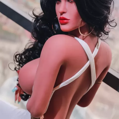 European and American series style men's sexual masturbation device height 170CM big breasts pink nipples vulva organ black long hair soft real tan skin sex young woman silicone doll