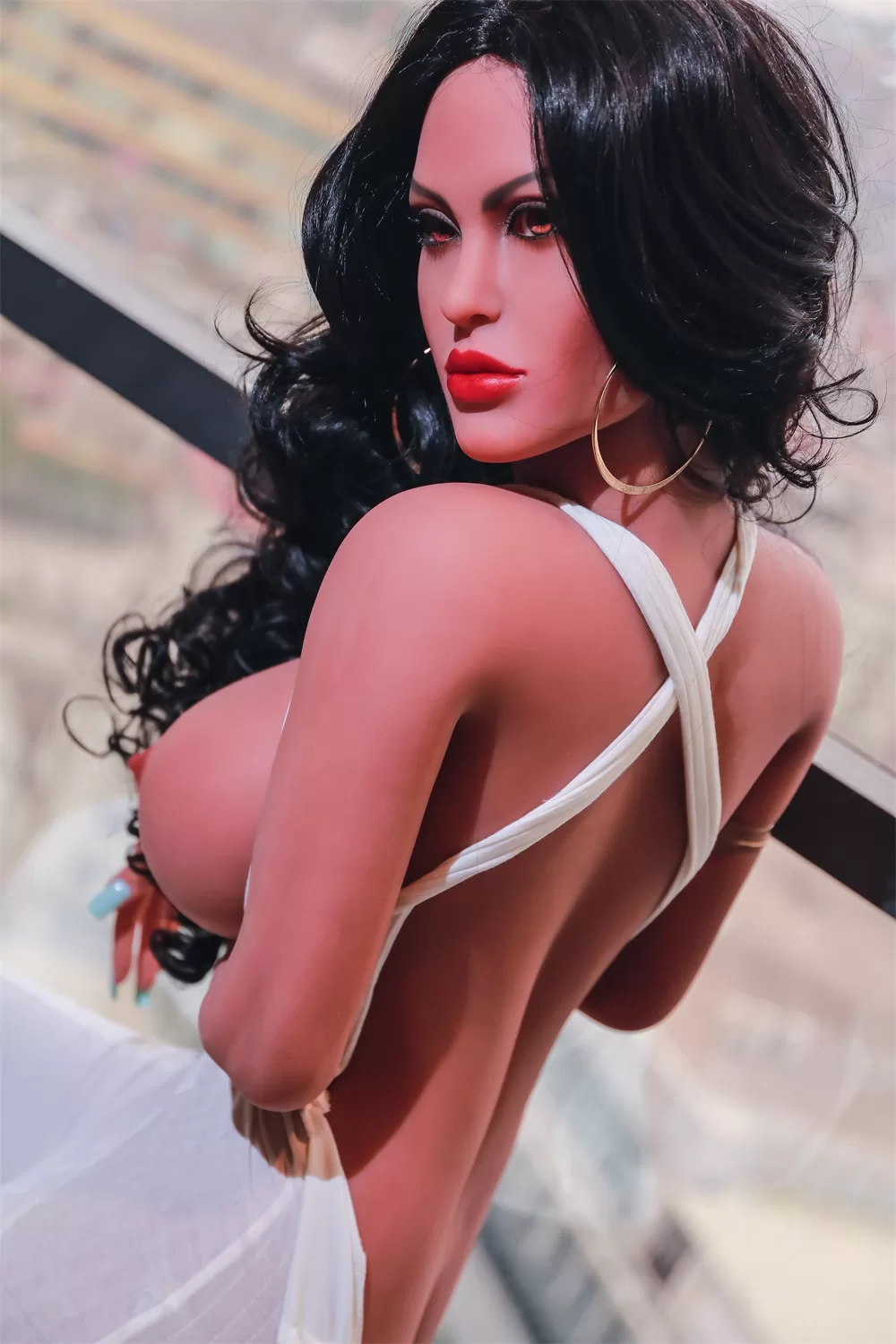 European And American Series Style Men's Sexual Masturbation Device Height 170cm Big Breasts Pink Nipples Vulva Organ Black Long Hair Soft Real Tan Skin Sex Young Woman Silicone Doll 15