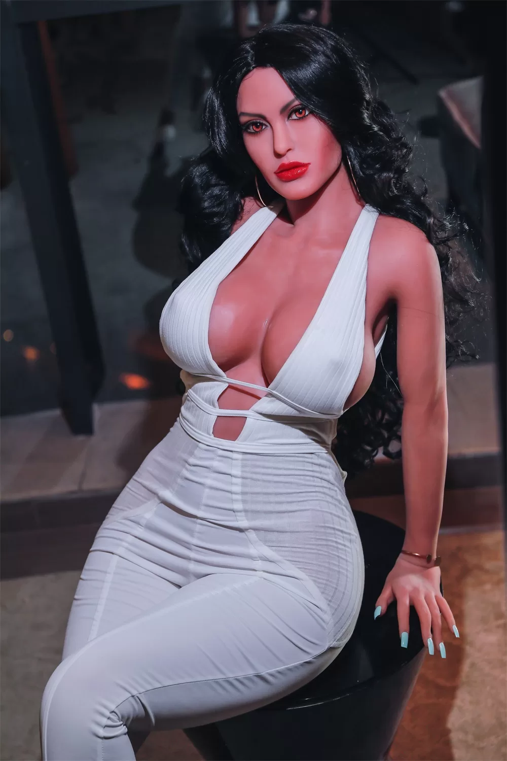 European And American Series Style Men's Sexual Masturbation Device Height 170cm Big Breasts Pink Nipples Vulva Organ Black Long Hair Soft Real Tan Skin Sex Young Woman Silicone Doll 2