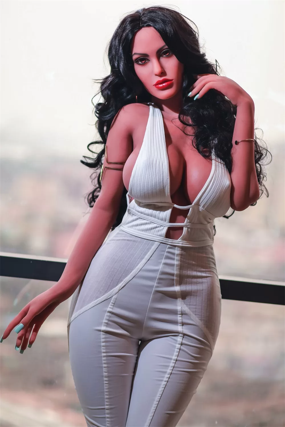 European And American Series Style Men's Sexual Masturbation Device Height 170cm Big Breasts Pink Nipples Vulva Organ Black Long Hair Soft Real Tan Skin Sex Young Woman Silicone Doll 5