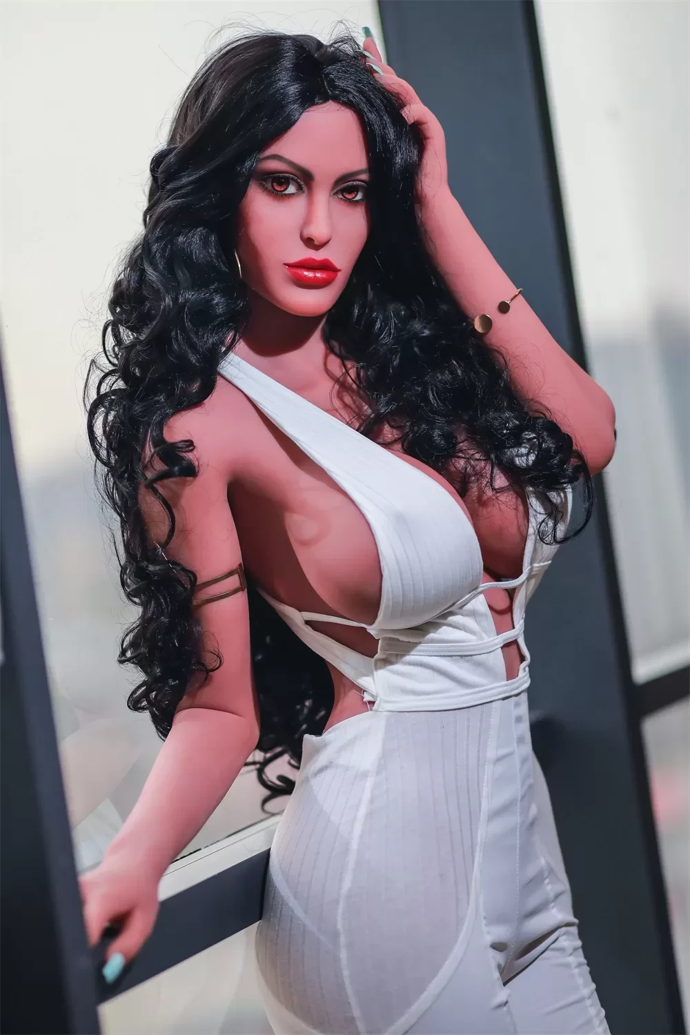 European And American Series Style Men's Sexual Masturbation Device Height 170cm Big Breasts Pink Nipples Vulva Organ Black Long Hair Soft Real Tan Skin Sex Young Woman Silicone Doll 6