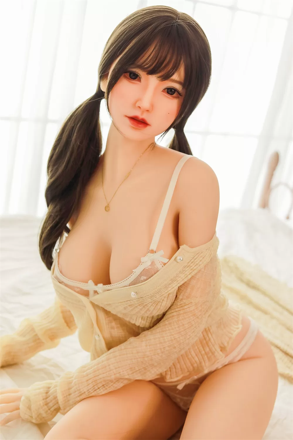 Japanese Series Style Silicone Sex Doll Men's Sexual Masturbation Device, Height 165, Chest, Nipple, Pink And Tender Vaginal Organs, Slim Figure Uniform, Temptation Underwear, Flesh Skin, Black Ponytail 3