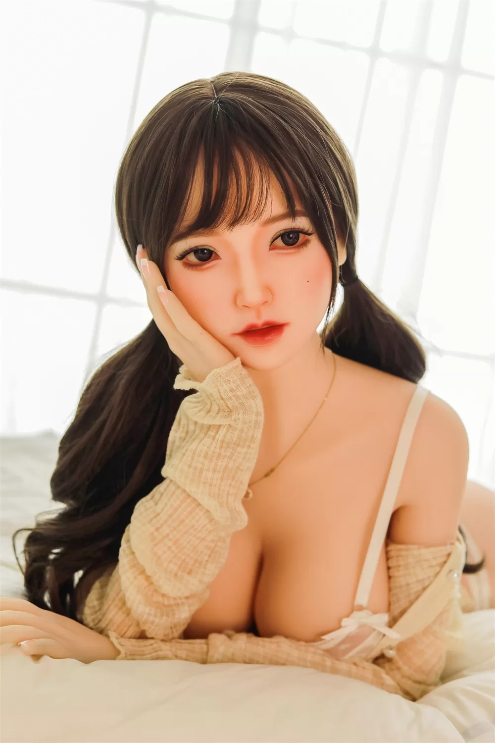 Japanese Series Style Silicone Sex Doll Men's Sexual Masturbation Device, Height 165, Chest, Nipple, Pink And Tender Vaginal Organs, Slim Figure Uniform, Temptation Underwear, Flesh Skin, Black Ponytail 8