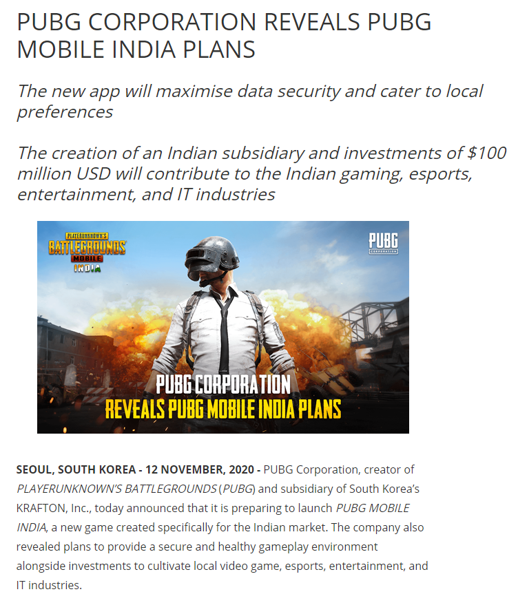 《PUBG MOBILE》即将以新身份回归印度，同时包含1亿美元投资