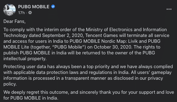 《PUBG Mobile》手游定于10月30日在印度停服